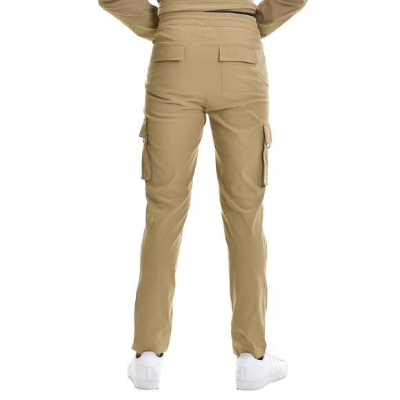 Men's Tan Cargo Pants Tapered Fit And Elastic Waitband - Picture 3 of 15